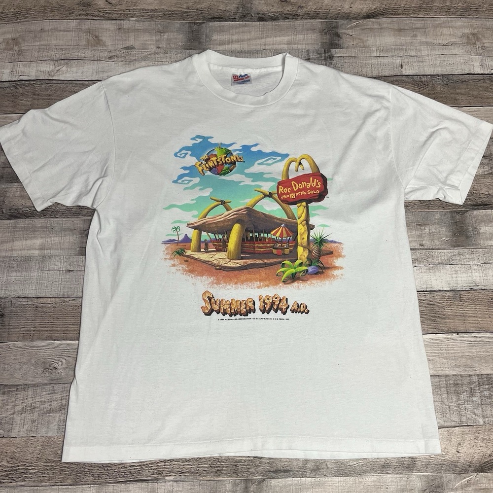 Flintstones Shirt Size XL Vintage White 90s Rockdonalds McDonald's